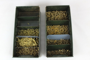 Thumbnail image of 4.4 kilos of assorted brass hexagonal screws (bolts) and tacks (pins)