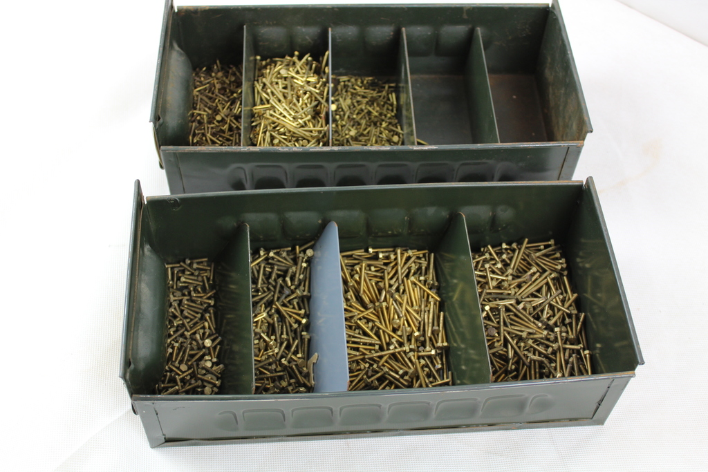 Image of 4.4 kilos of assorted brass hexagonal screws (bolts) and tacks (pins)
