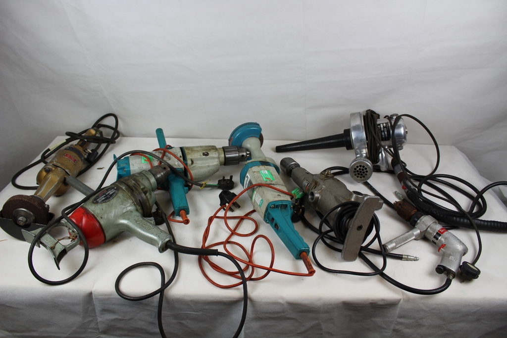 Image of Job Lot 8 Vintage Antique Power Tools Heavy Duty Drills Grinders Wolf Sapphire