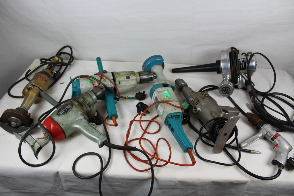 Image of Job Lot 8 Vintage Antique Power Tools Heavy Duty Drills Grinders Wolf Sapphire