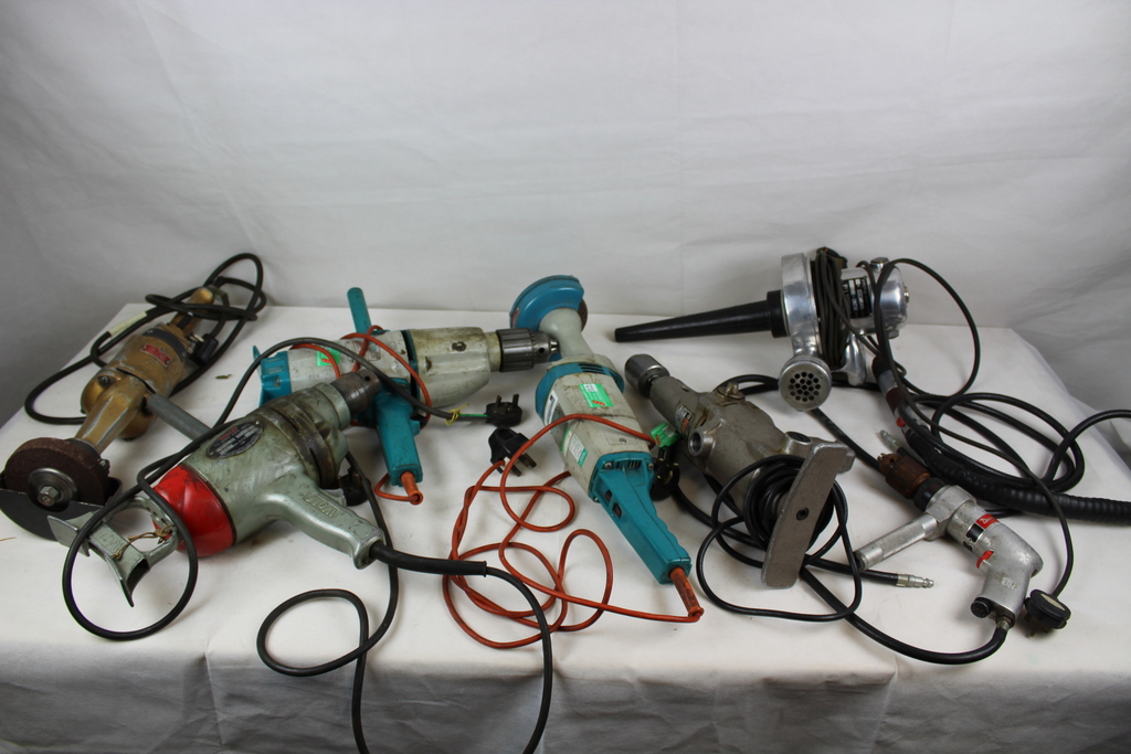 Image of Job Lot 8 Vintage Antique Power Tools Heavy Duty Drills Grinders Wolf Sapphire