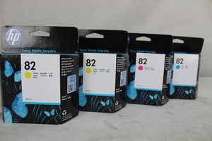 Thumbnail image of 4 Genuine HP 82 ink cartridges 1 x Magenta, 1 x Cyan, 2 x yellow,