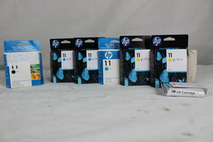 Thumbnail image of 6 Genuine HP 11 C4811A ink cartridges 1 black, 3 cyan, 2 yellow