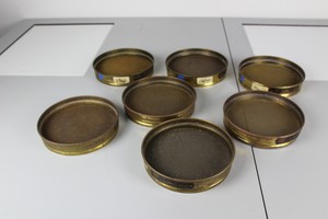 Thumbnail image of 7 Brass Laboratory Test Sieves, 20.5 cm diameter x 4 cm height ass size microns