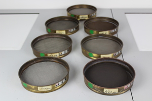 Thumbnail image of 7 Brass Laboratory Test Sieves, 20.5 cm diameter x 7 cm height ass size microns