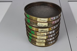 Thumbnail image of 7 Brass Laboratory Test Sieves, 20.5 cm diameter x 7 cm height ass size microns