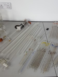 Thumbnail image of Mixed Lot of Lab Glassware, Test Tubes, Flasks, Pipettes, Syringes, Slides, 