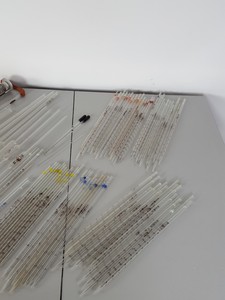 Thumbnail image of Mixed Lot of Lab Glassware, Test Tubes, Flasks, Pipettes, Syringes, Slides, 