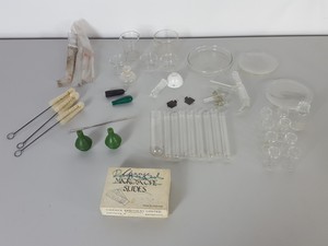 Thumbnail image of Mixed Lot of Lab Glassware, Test Tubes, Flasks, Pipettes, Syringes, Slides, 