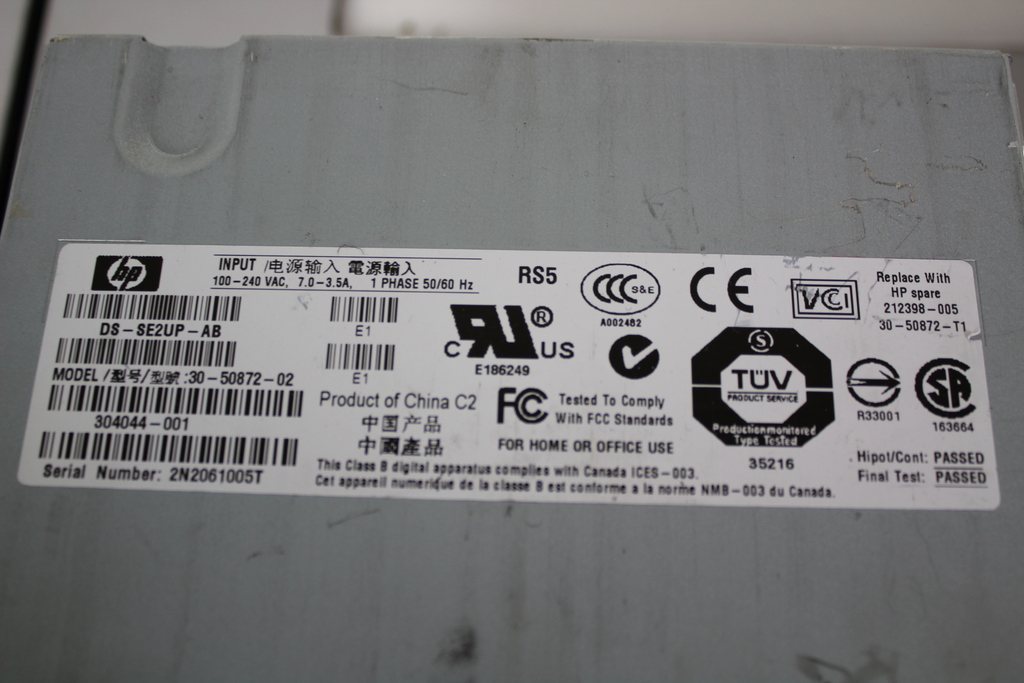 Image of 2 x 212398-005 Power Supply 499W with Fan 30-50872-02 DS-SE2UP-BA 304044-001