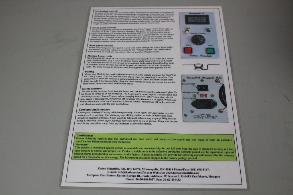 Image of Kation Scientific Gravipull-2 micropipette and electrode puller GP1025 Lab