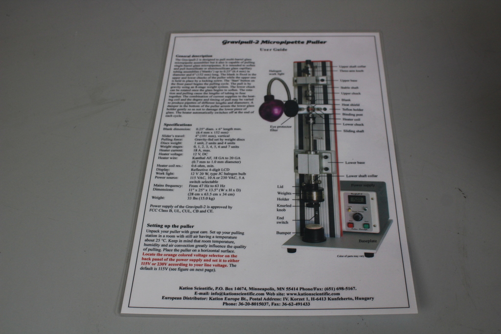 Image of Kation Scientific Gravipull-2 micropipette and electrode puller GP1025 Lab