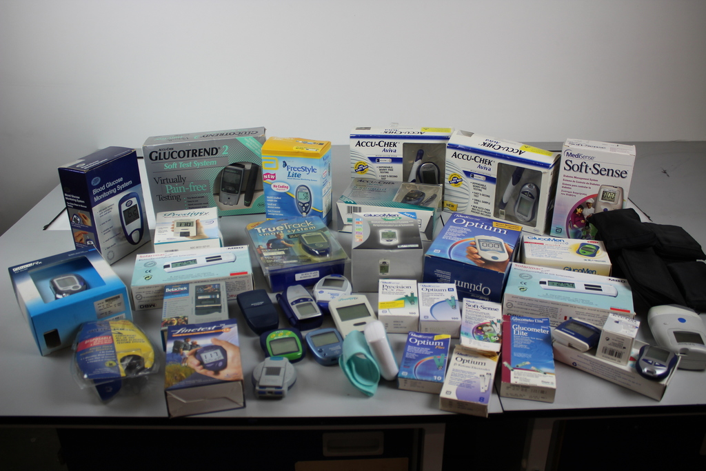 Image of Job Lot of Glucose Monitoring Equipment, some brand new in boxes