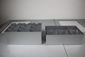 Thumbnail image of 3 Assorted Planters, 2 aluminium 41x24x17 & 41x24x14, 1 stainless steel 56x23x14