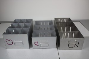 Thumbnail image of 3 Assorted Planters, 2 aluminium 41x24x17 & 41x24x14, 1 stainless steel 56x23x14
