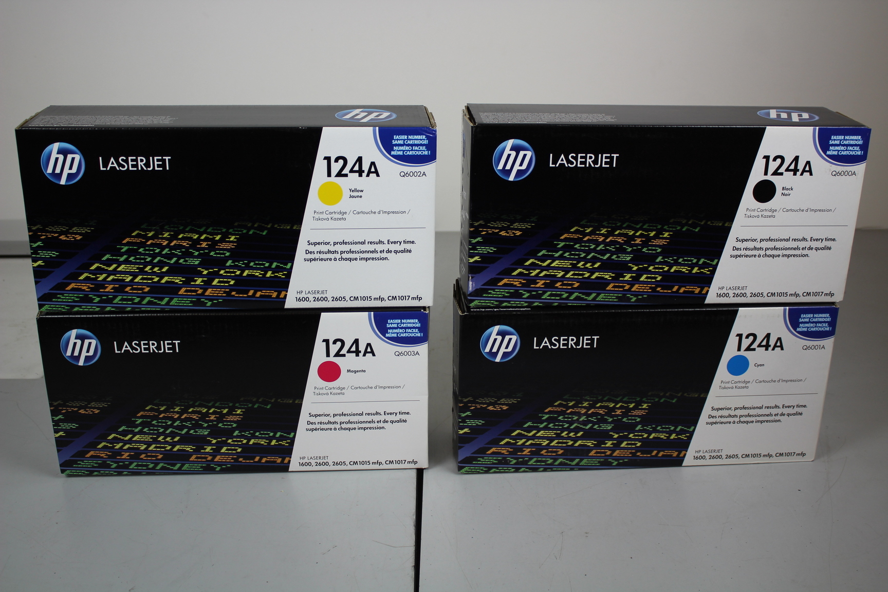 Image of 4 HP Laserjet 124A Toner Printer Cartridge Black Cyan Yellow Magenta New Sealed