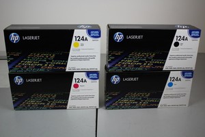 Thumbnail image of 4 HP Laserjet 124A Toner Printer Cartridge Black Cyan Yellow Magenta New Sealed