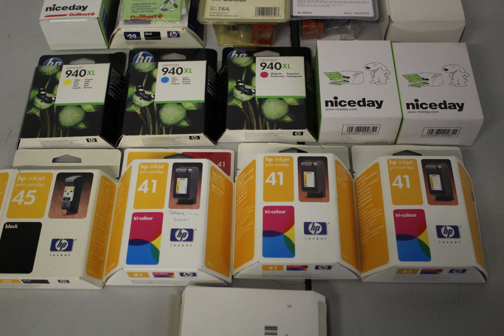 Image of Collection of HP Inkjet Cartridges, All unused most still sealed in box