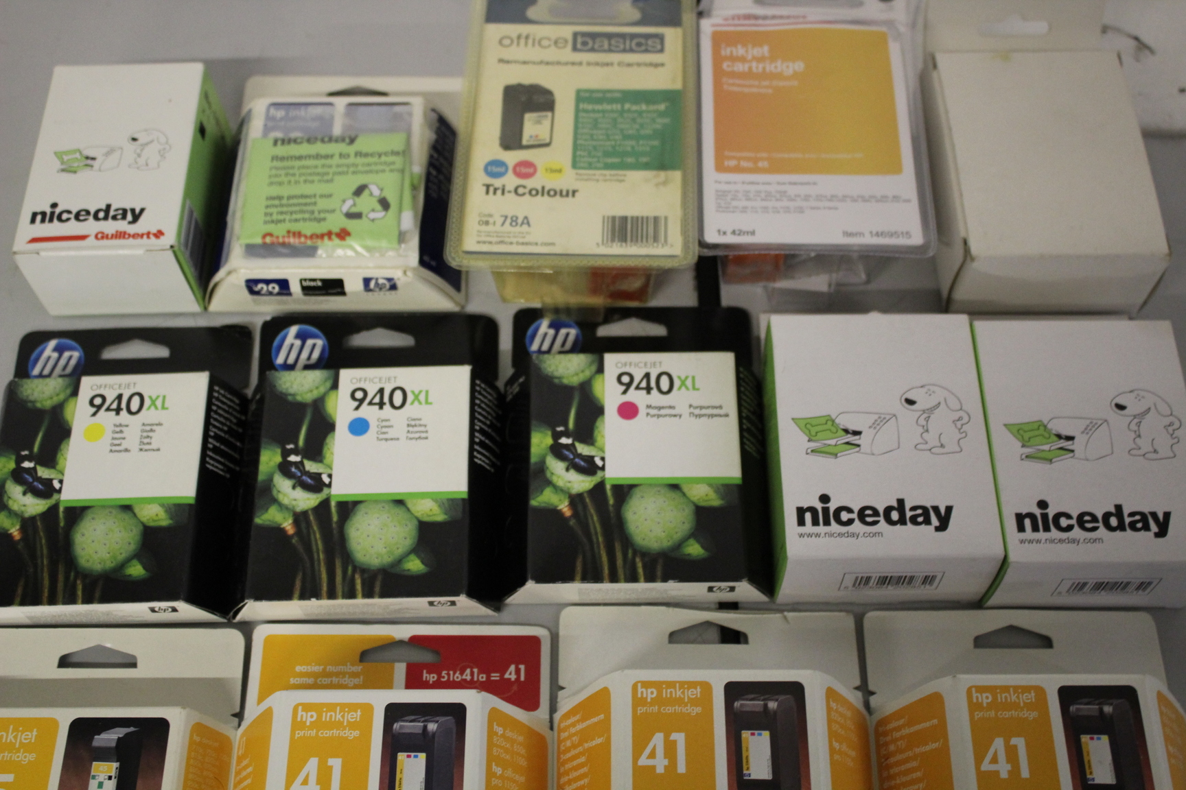 Image of Collection of HP Inkjet Cartridges, All unused most still sealed in box