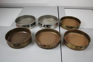 Thumbnail image of Job Lot of 6 Endecotts Laboratory Test Sieves Mesh 52 60 75, 200 250 300 microns