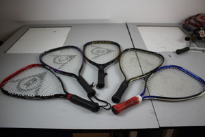 Thumbnail image of Lot of 11 Racketball Rackets Raquetball Racquets Browning Mantis Slazenger Dunlo