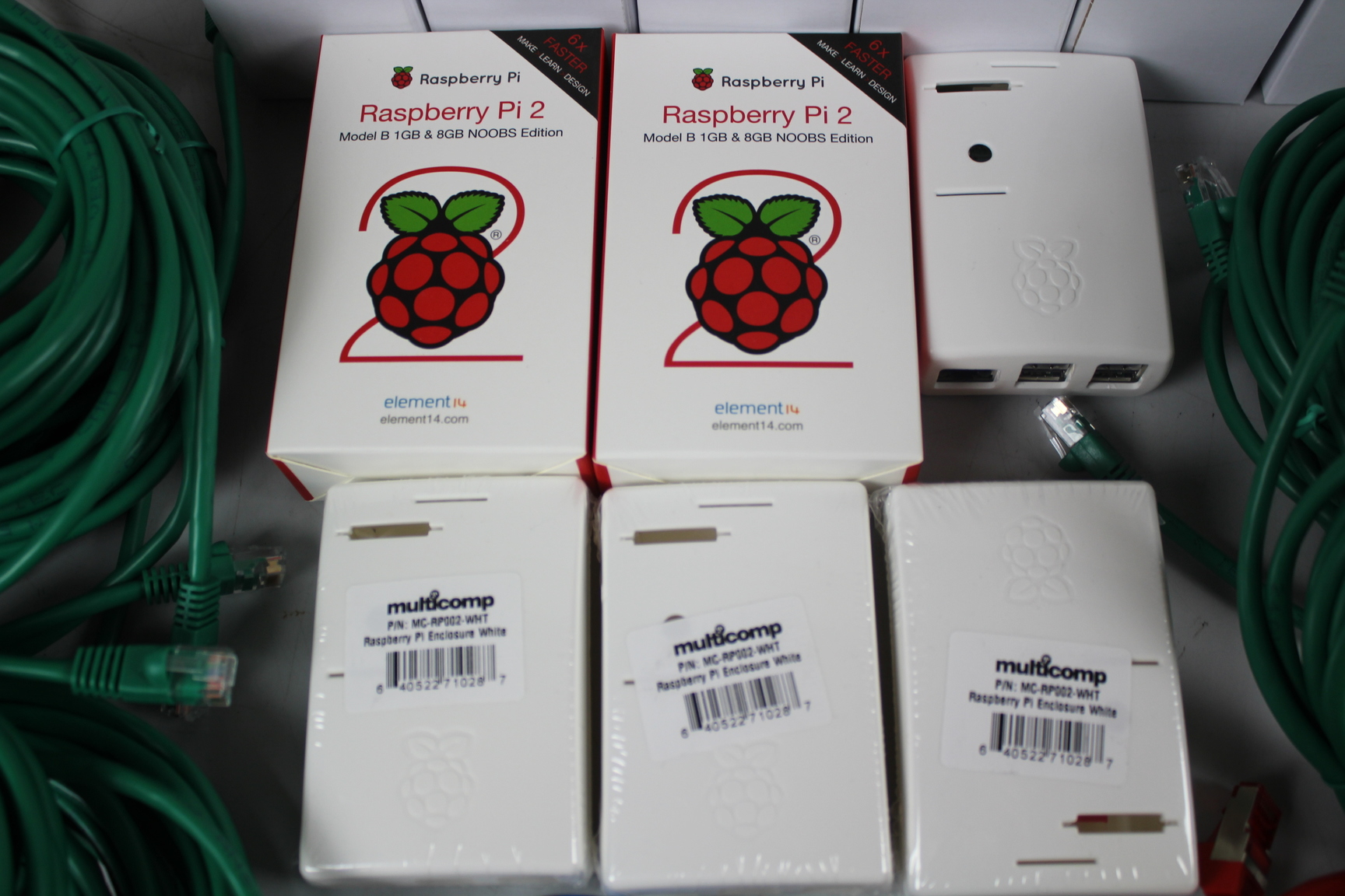 Image of Raspberry Pi 2 B Recovery System with Switching Adaptors and Ethernet Cables