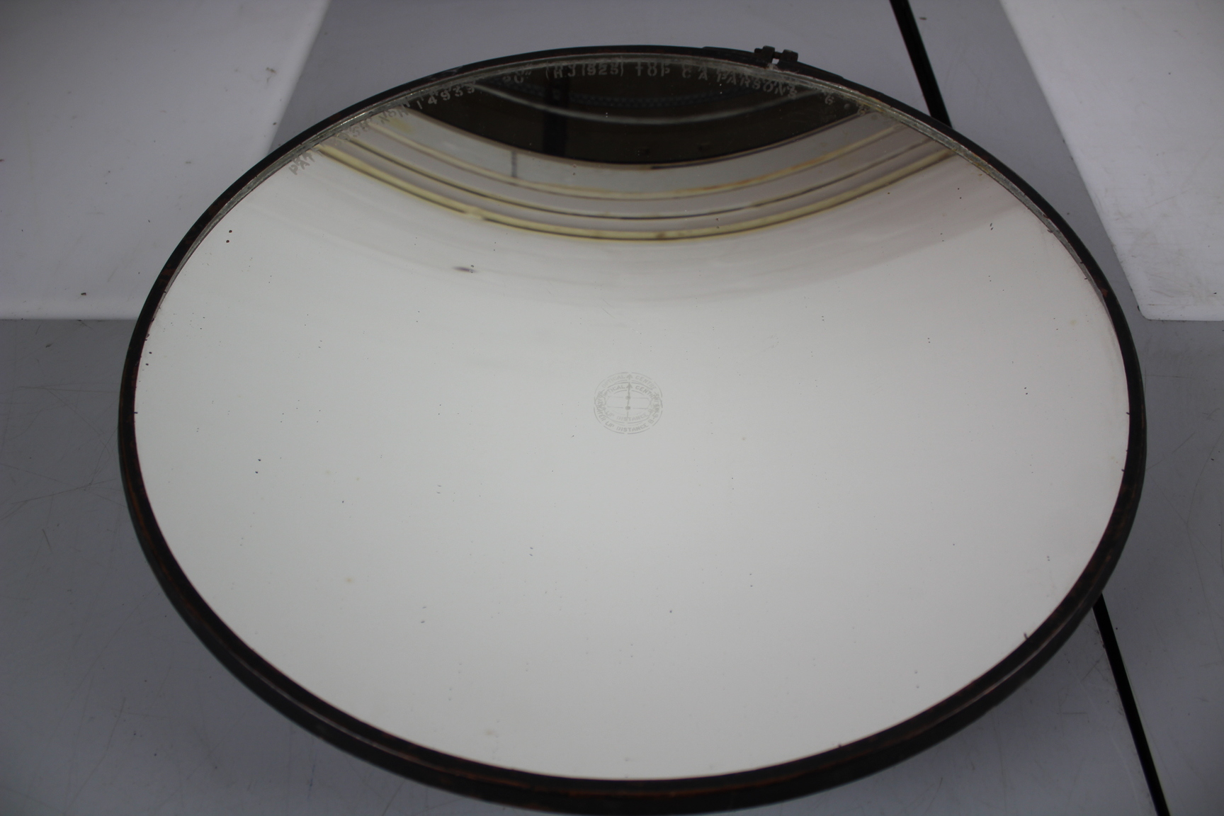 Image of Antique Large (51cm) Concave Mirror 1925 C A Parsons Industrial Vintage