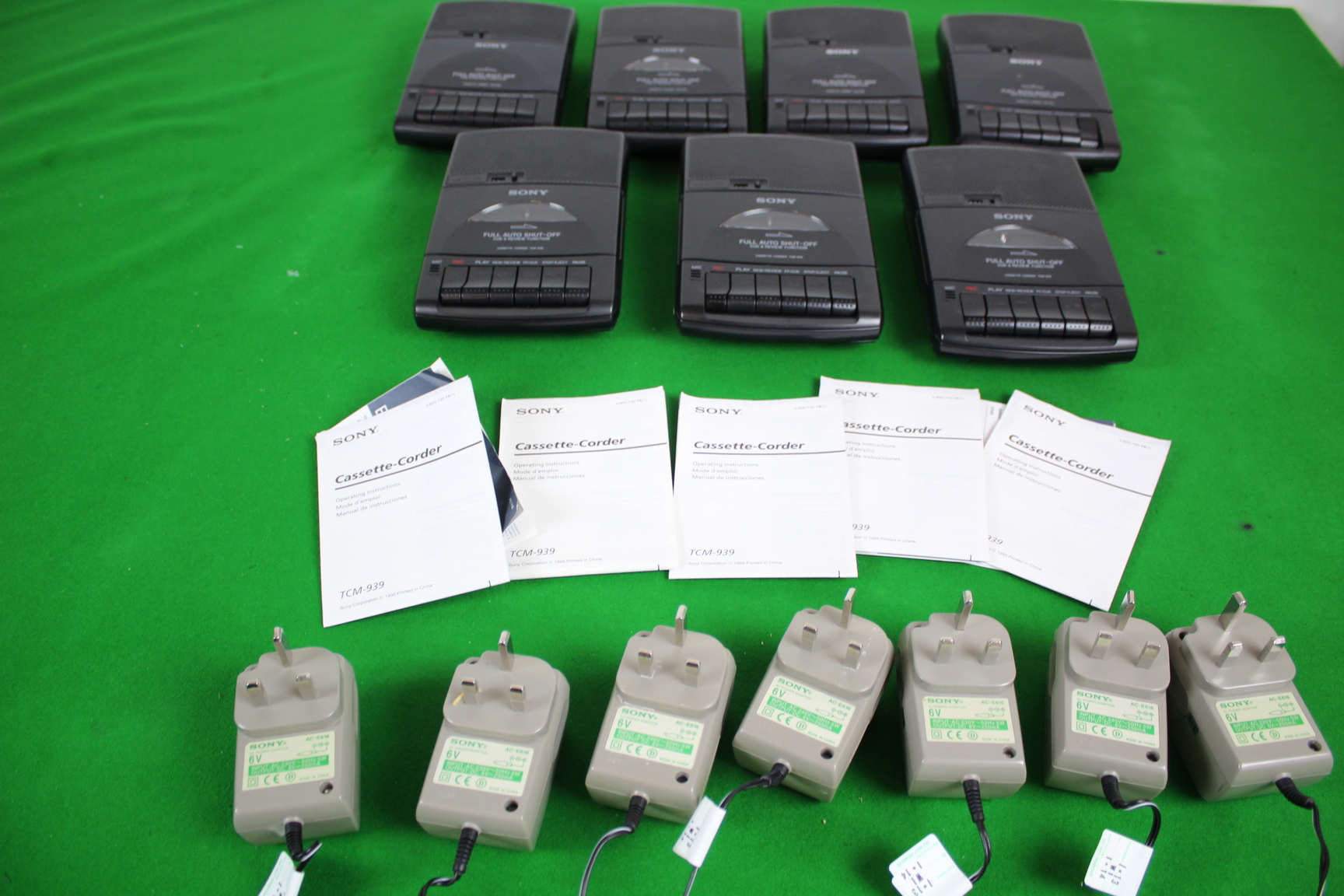 Image of Lot of 7 Sony TCM-939 Cassette-Corder Cassette Tape Players Recorders +Adaptors