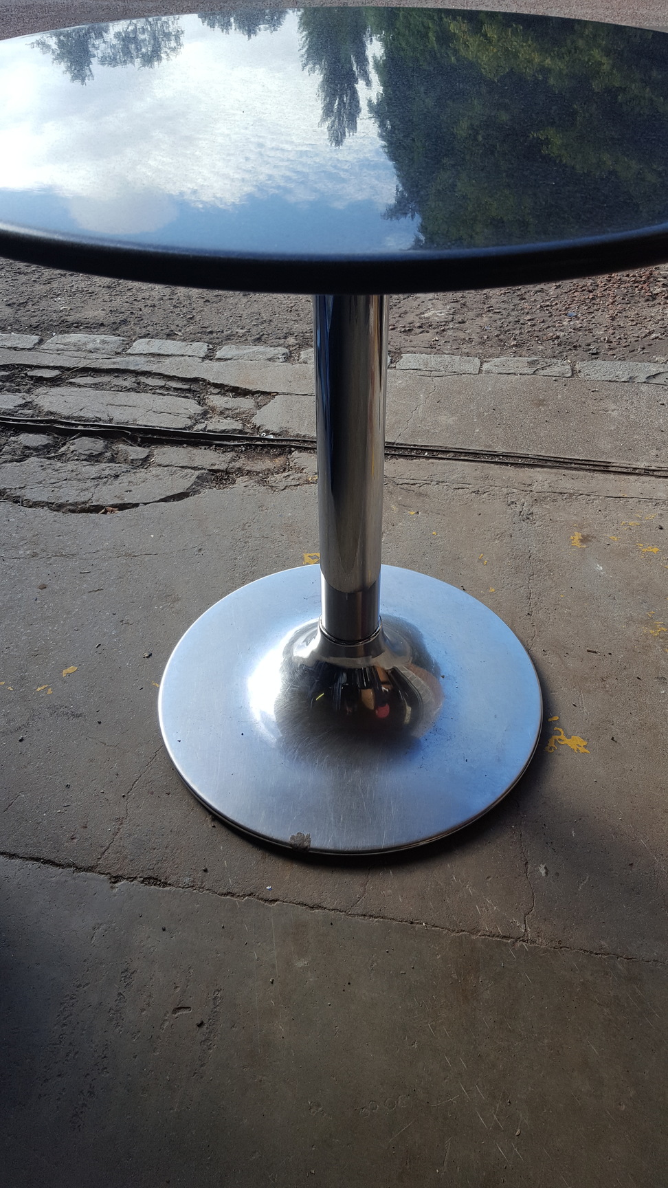 Image of Black Solid Granite Café Table – 80cm Diameter with Stainless Steel Base 