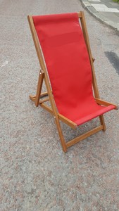 Thumbnail image of SouthSea Hardwood Deckchairs with red upholstery Garden Furniture Patio 