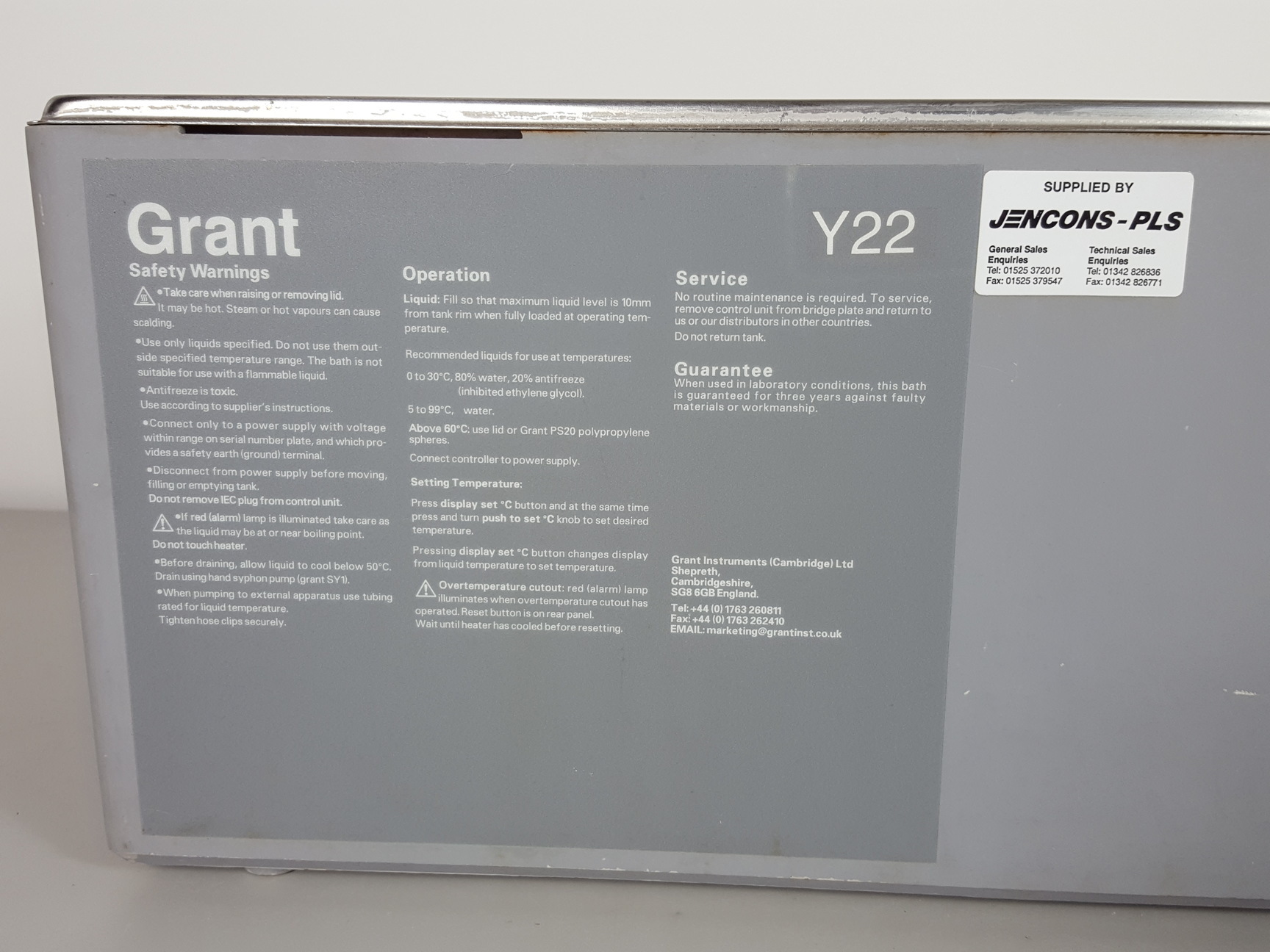 Image of Grant Y22 Thermostatic Water Bath 22L Stainless Steel Tank Garden Planter Lab