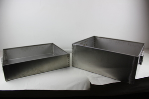 Thumbnail image of 2 Large Heavy Duty Stainless Steel Planters with handles 43cm l x 40cm  Upcycled