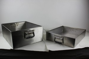 Thumbnail image of 2 Large Heavy Duty Stainless Steel Planters with handles 43cm l x 40cm  Upcycled