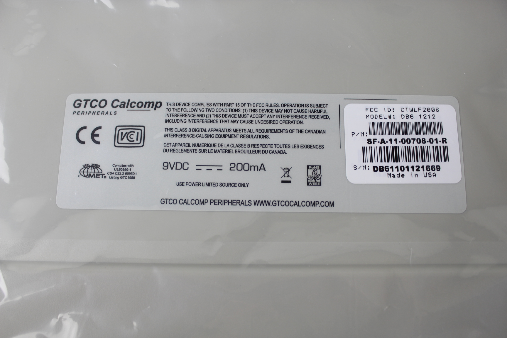 Image of Brand New GTCO Calcomp DrawingBoard VI 12" X 12" Model DB6 1212 SN PB61101121669