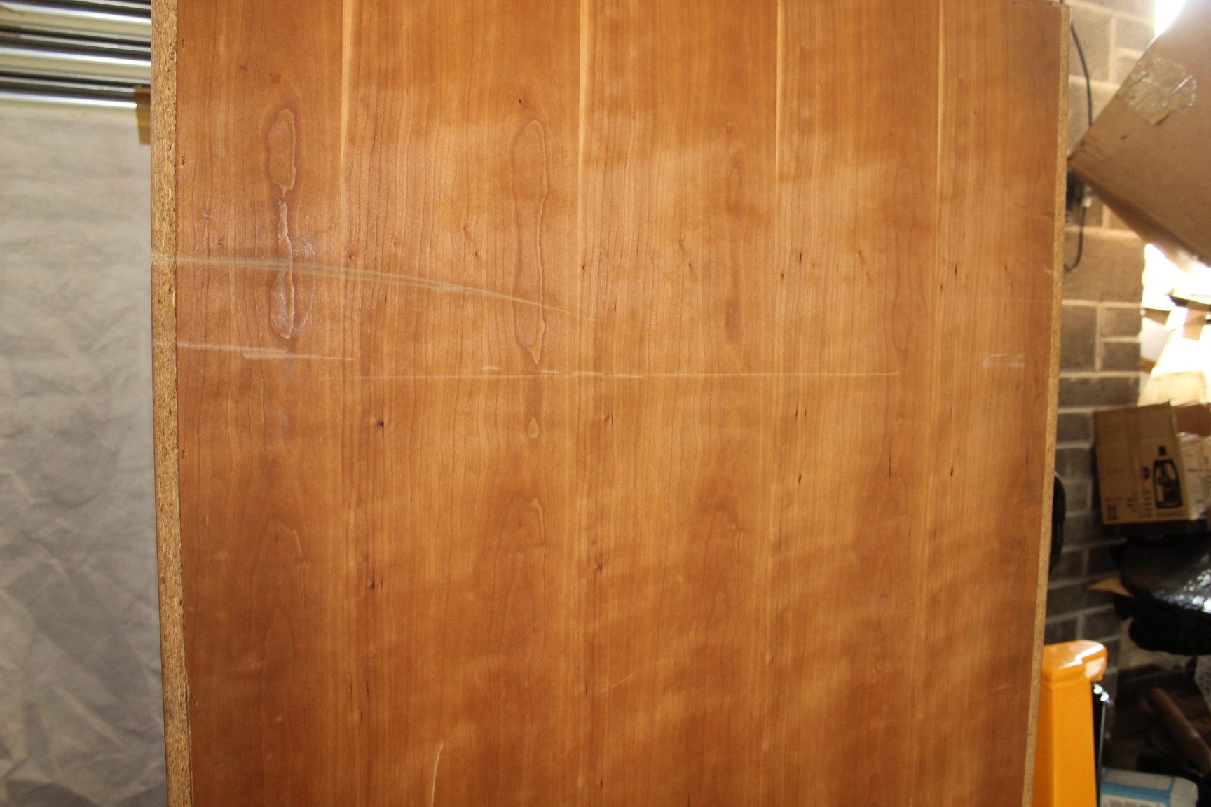 Image of Authentic Varnished Cherry Wood Cabinet With Sliding Doors And Shelves
