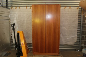 Thumbnail image of Authentic Varnished Cherry Wood Cabinet With Sliding Doors And Shelves