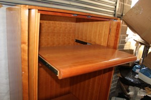 Thumbnail image of Authentic Varnished Cherry Wood Cabinet With Sliding Doors And Shelves