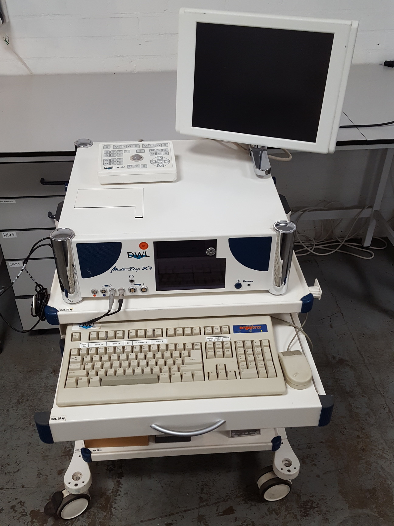 Image of DWL Multi Dop X4 Doppler Ultrasound Sonograph Machine X4-RC Screen w/ Trolley