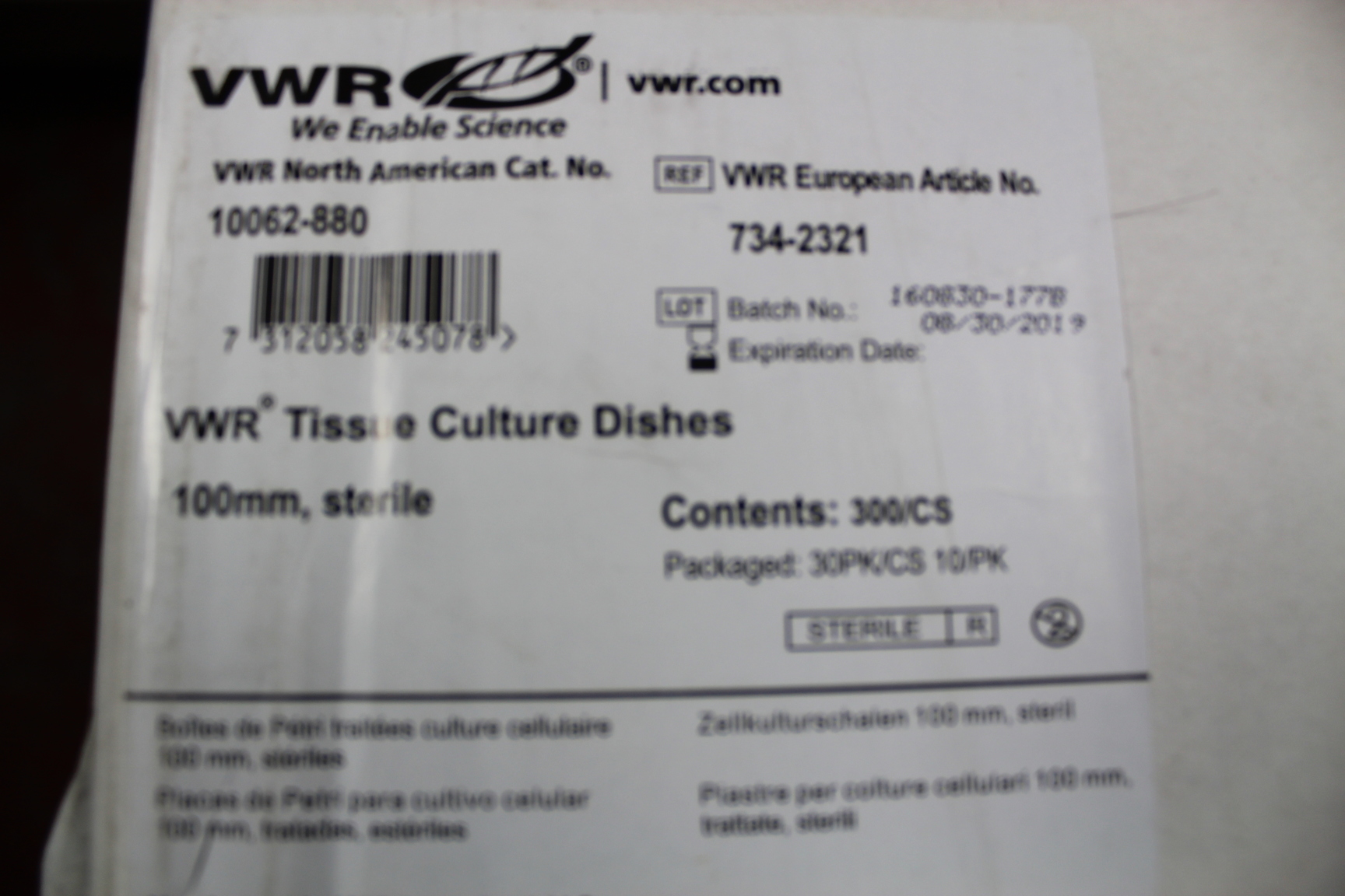Image of VWR Tissue Culture Dishes New Contents 300/CS