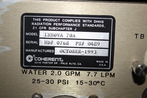 Thumbnail image of Coherent Innova 700 Laser, Transformer & Controller (no Key) Lab Equipment