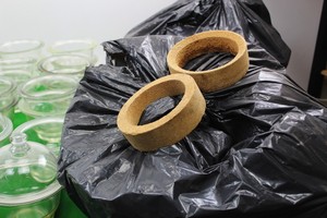 Thumbnail image of Job Lot of Dessicating Equipment 43 Glass Jars 6 Lids 4 Black Bags Cork & Covers