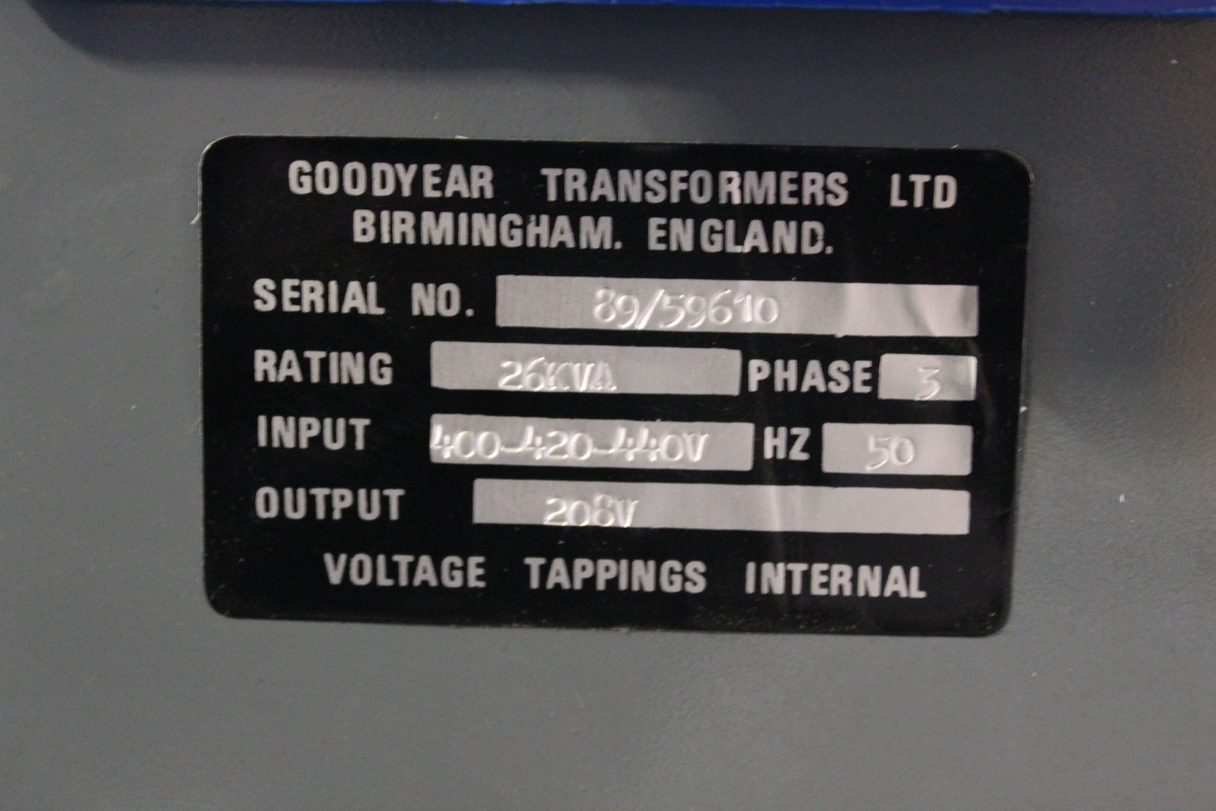 Image of Goodyear Transformers 440V to 208V 26kVA 26kW 50Hz three phase transformer power