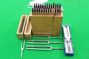 Thumbnail image of Collection of Ragg Scientific Tuning Forks (RTF) in 2 Beautifully Made Wood Case