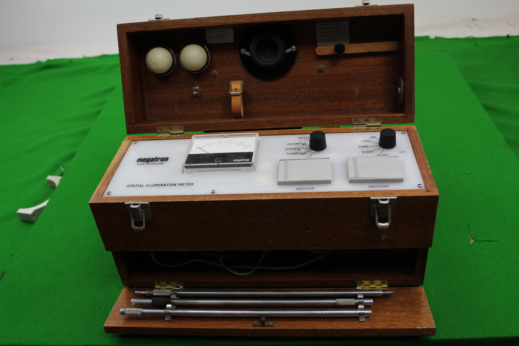 Image of Vintage Rare Megatron Spatial Illumination Meter Lab Equipment in Wooden Case