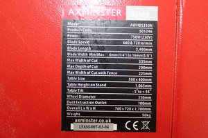 Thumbnail image of Axminster Hobby Band Saw Model AWHB535ON Wood Metal Steel Workshop Woodwork