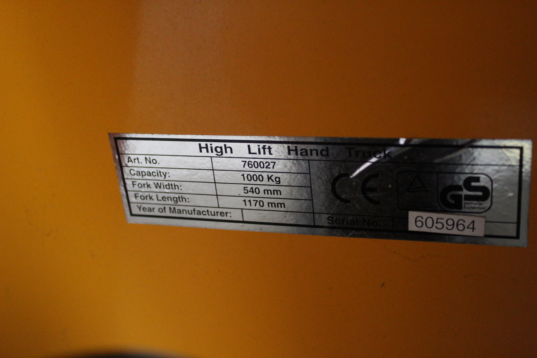 Image of GS High Lift Pallet Truck Capacity 1000KG Stabilise Wheels Fork Manual Lift  