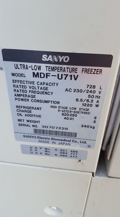 Image of Sanyo Ultra Low Temperature Laboratory Freezer MDF-U71V (Sr No: 30707226)
