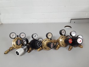 Thumbnail image of Lot of 6 Gas Regulators Multi-Stage CO2 Helium Saffire Lab-Master Untested