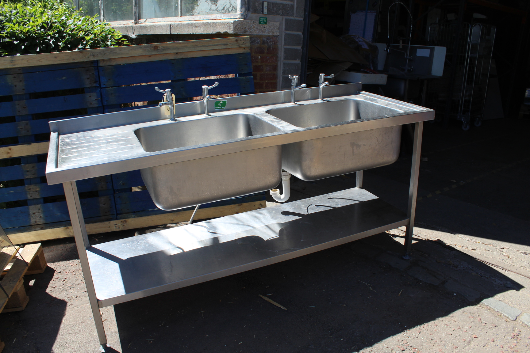 Image of Stainless Steel Kitchen Twin Sink Unit Commercial Catering Canteen Bench