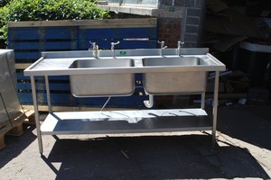 Thumbnail image of Stainless Steel Kitchen Twin Sink Unit Commercial Catering Canteen Bench
